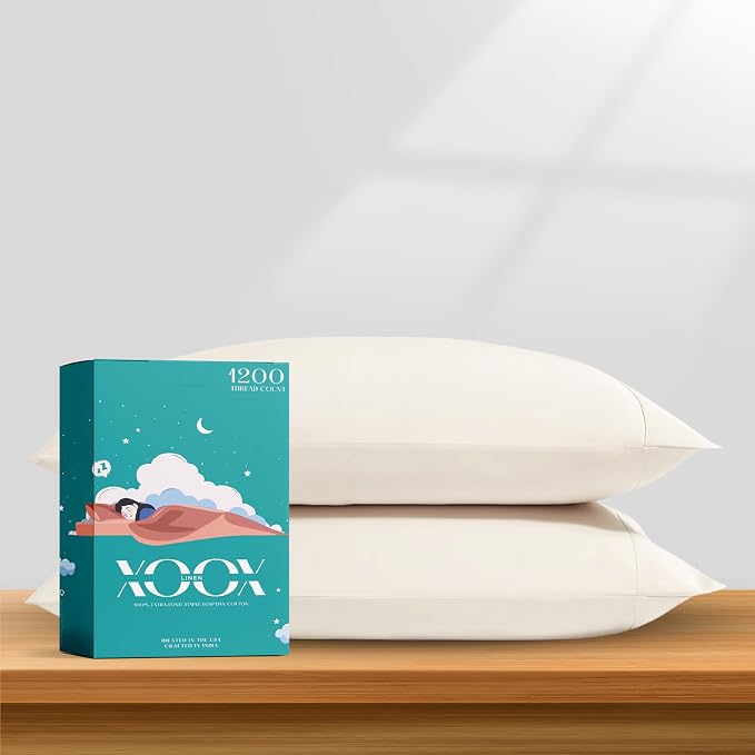 XOOX Linen 100% Egyptian Cotton Queen Pillow Cases Set of 2 by XOOXLinen