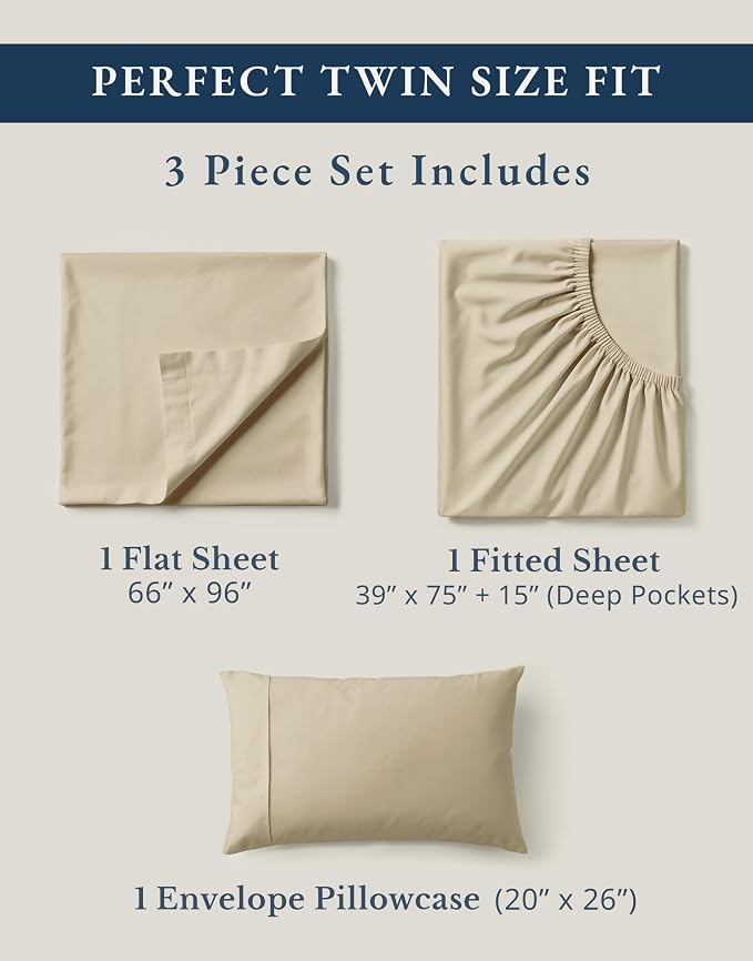 LANE LINEN 100% Organic Cotton Twin Size Bed Sheets, Fully Elasticized - Image 4