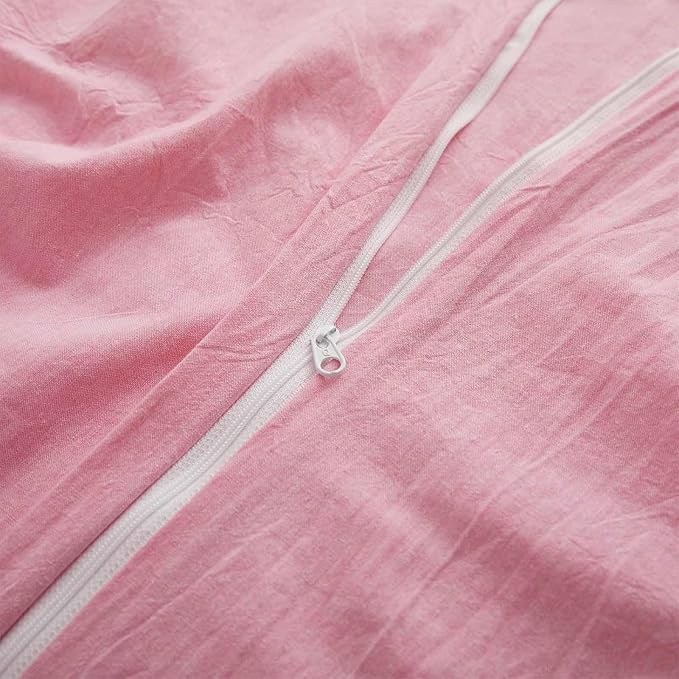 LOVQUE Pink Cotton Duvet Cover Queen Size, Linen Like Natural Bedding Set - Image 4