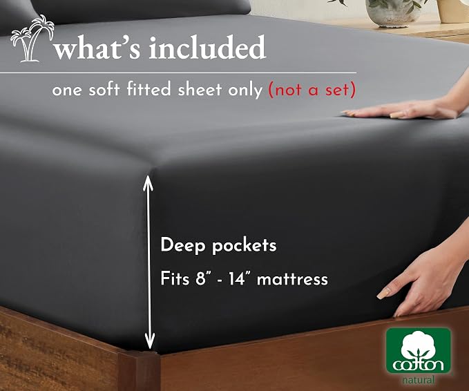 California Design Den Soft 100% Cotton Fitted Sheet Full Size, Deep Pocket - Image 4
