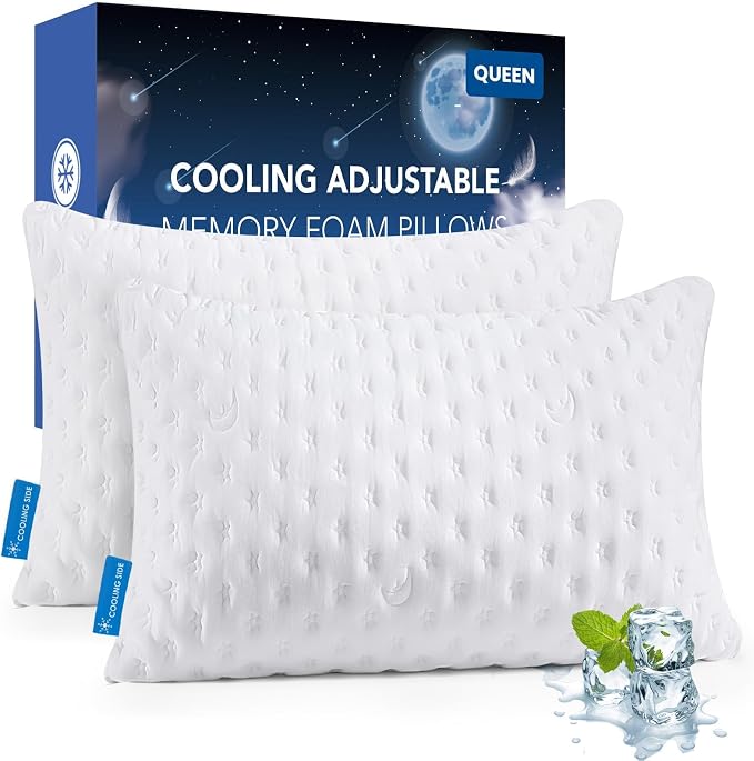 Cooling Side Sleeper Pillow for Neck and Shoulder Pain, Luxury Shredded Memory by Kucey