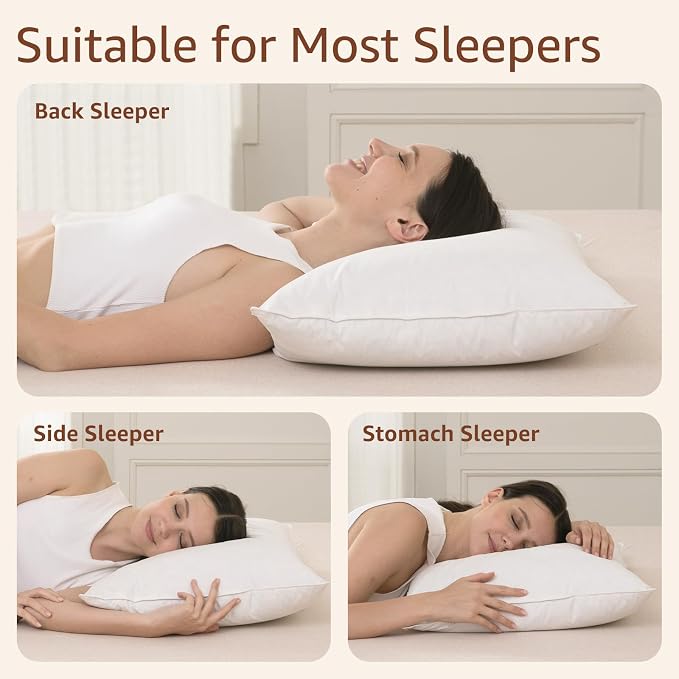 Luxury Feathers Down Pillow Standard Size, Hotel Quality Fluffy Bed Pillow - Image 3