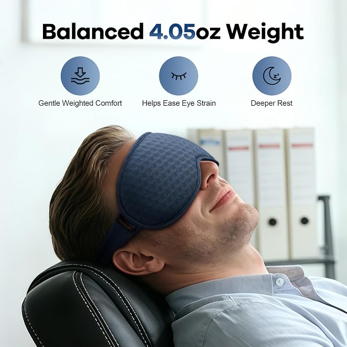 Weighted Blackout Sleep Mask for Men: 3D Contoured Zero Eye Pressure Sleep Mask - Image 2