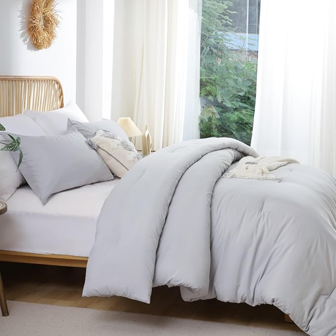 ROSGONIA Oversized King Comforter Light Gray, Soft Lightweight Oversized King - Image 6