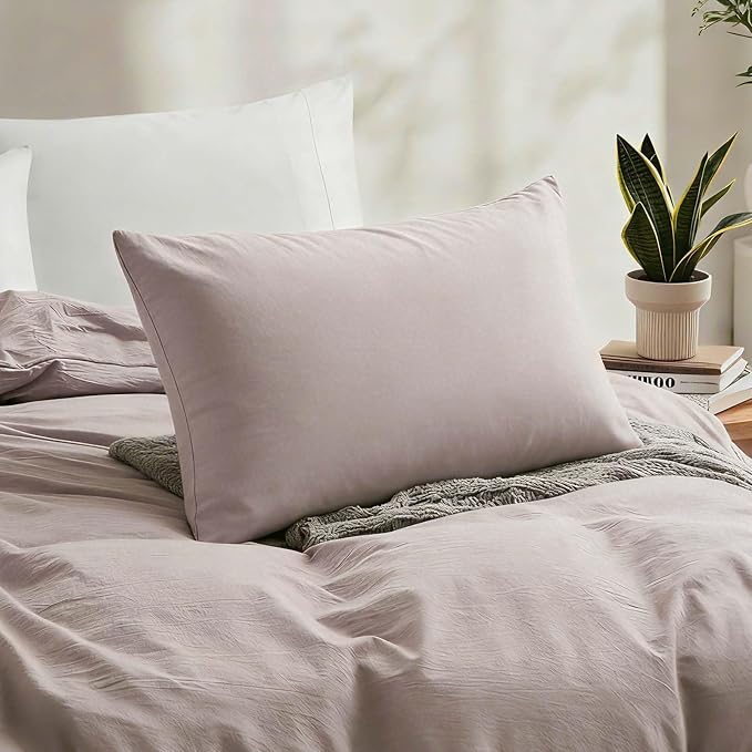 LOVQUE Linen Light Grey Duvet Cover Twin Size, 100% Washed Cotton Linen Like - Image 3