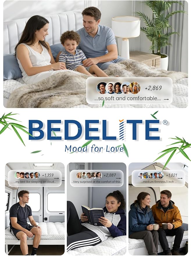 BEDELITE Queen Mattress Topper 3 Inch Thick Mattress Pad, Plush Pillow Top Bed - Image 7