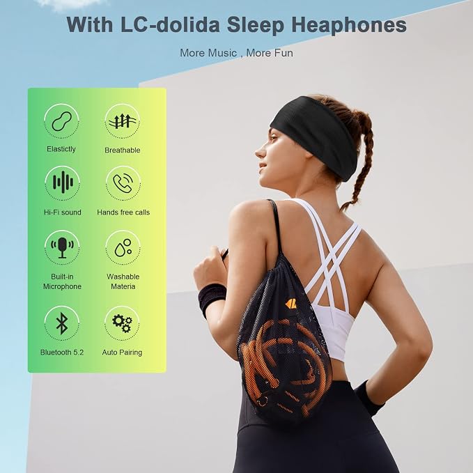LC-dolida Sleep Headphones Headband Bluetooth 5.4, Headband Earphones Wireless - Image 2