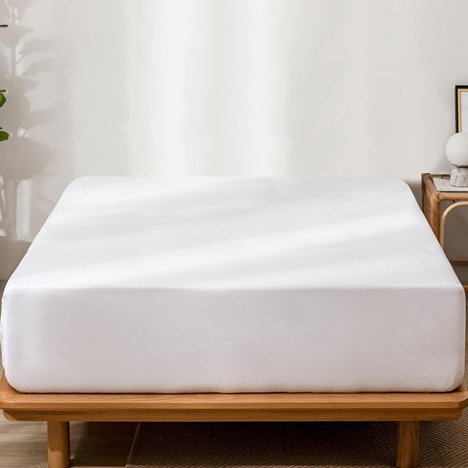 MooMee Fitted Bottom Sheet Only 100% Washed Cotton Linen Like Breathable - Image 4