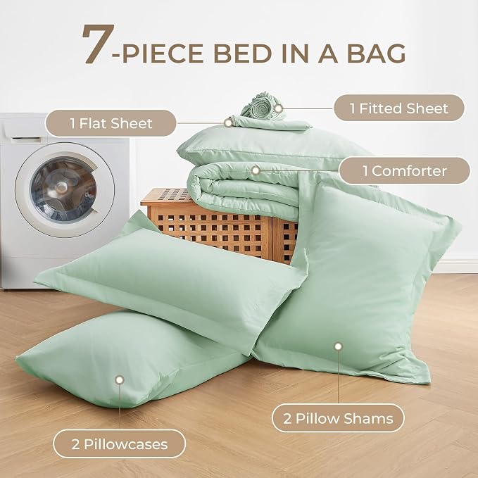 Sasttie Queen Comforter Set, 7 Pieces Bed in a Bag Queen, Complete Bedding Set - Image 6