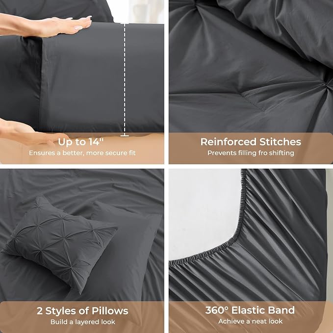 Sasttie Full Size Comforter Set, 7-Piece Bed in a Bag, Pintuck Bedding Sets - Image 5