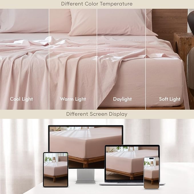 MooMee Fitted Bottom Sheet Only 100% Washed Cotton Linen Like Textured - Image 8