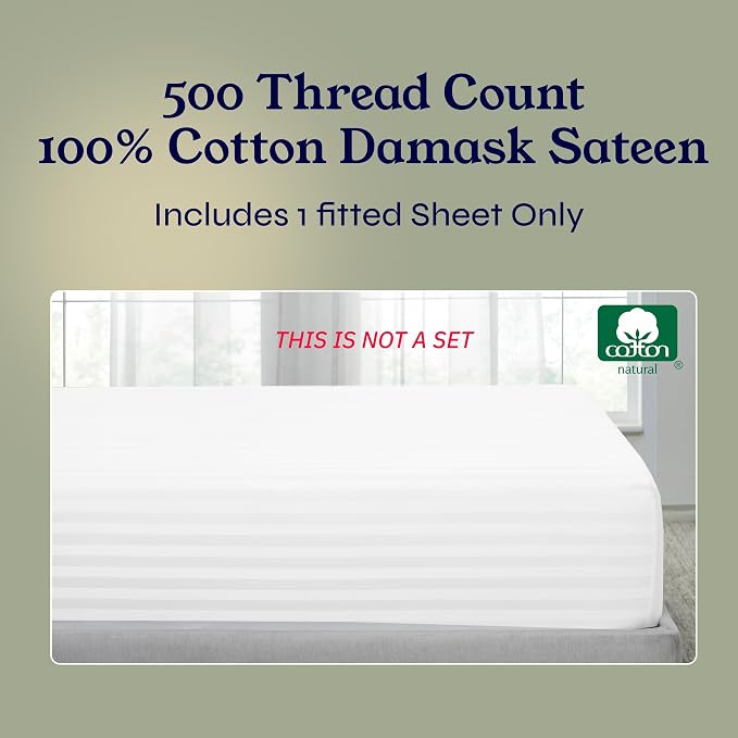 California Design Den Cotton Sateen Damask Stripe King Fitted Sheet Only - Image 5