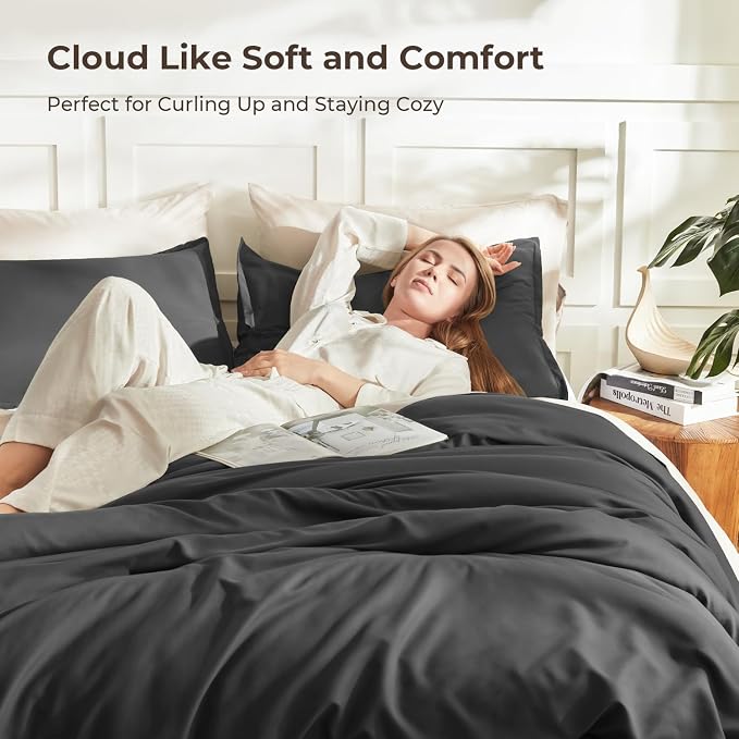 Litanika Dark Grey Comforters Oversized Queen Size, 3 Pieces Lightweight Solid - Image 2