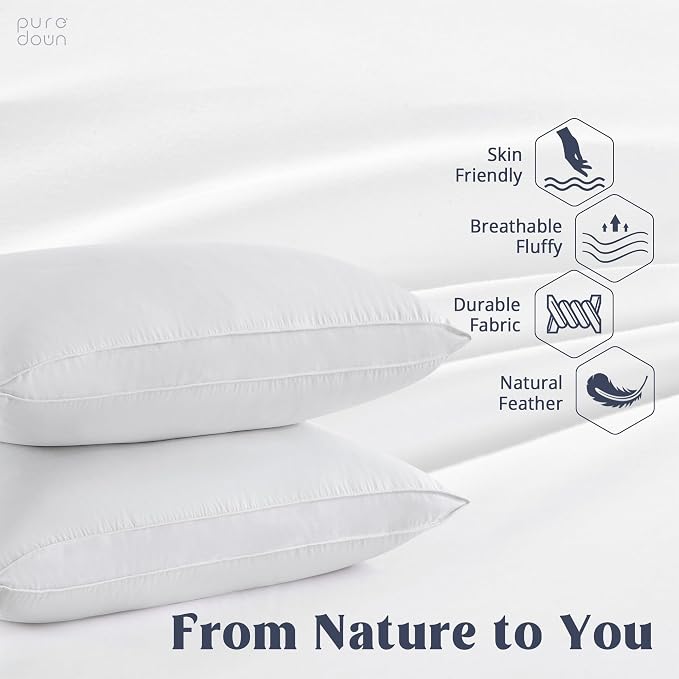 puredown® Goose Feather Down Pillows, Standard Size Soft Bed Pillows - Image 2