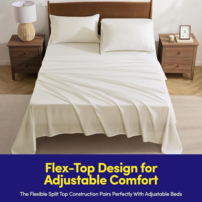 Split Head King Sheets Set for Adjustable Beds 4 Piece Flex Top Bed Sheets – - Image 2