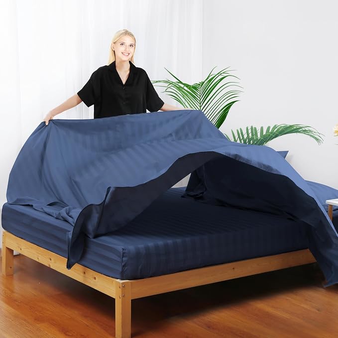 Flat Sheet Only Queen Size, 400 TC 100% Egyptian Cotton Flat Sheet Striped - Image 4