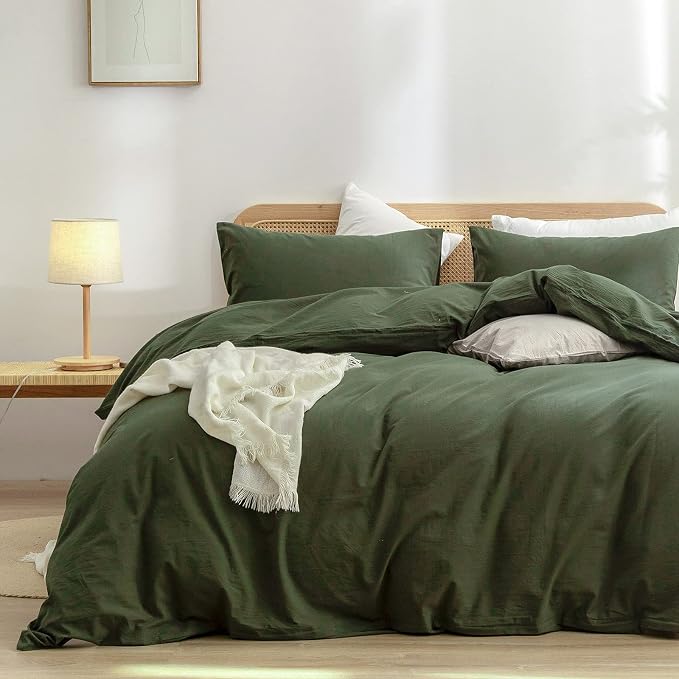BESTOUCH Duvet Cover Set 100% Washed Cotton Linen Feel Super Soft Comfortable by BESTOUCH