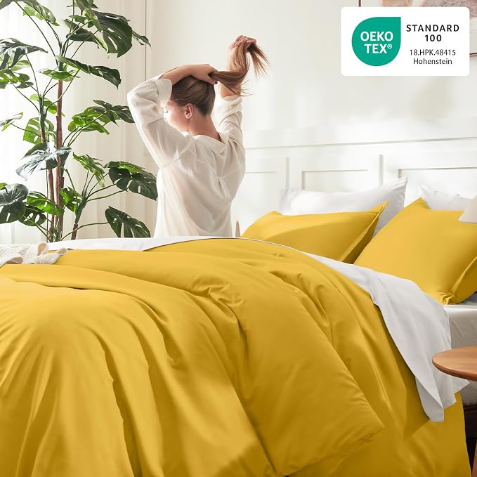 Litanika Mustard Yellow Comforter Set Queen Size, 3 Pieces Lightweight Solid - Image 4