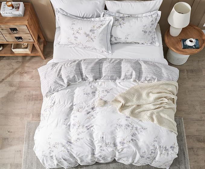 SLEEPBELLA Reversible Duvet Cover King, Elegant Purple Blossom on White - Image 2