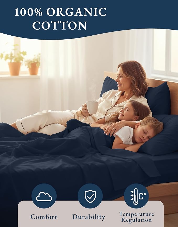 LANE LINEN 100% Organic Cotton Sheets Twin Size, Mercerized Cotton Fully - Image 6