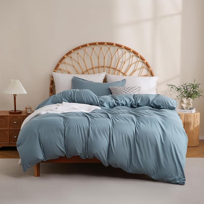 JSD Dusty Blue Duvet Cover Set Twin Size, 2 Piece Microfiber Kids Duvet Cover by JSD