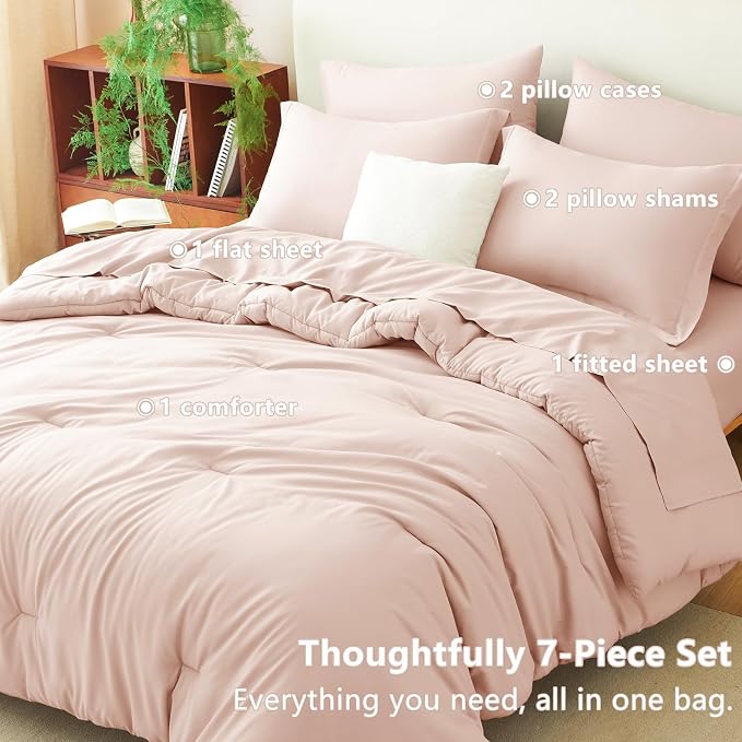 CozyLux Oversized King Comforter Set Blush Pink, 7 Pieces Bed in a Bag - Image 6