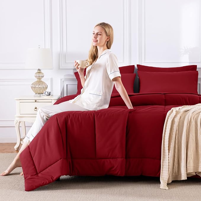 CozyLux Full Size Comforter Sets Dark Red, 7 Pieces Bed in a Bag, All Season - Image 7