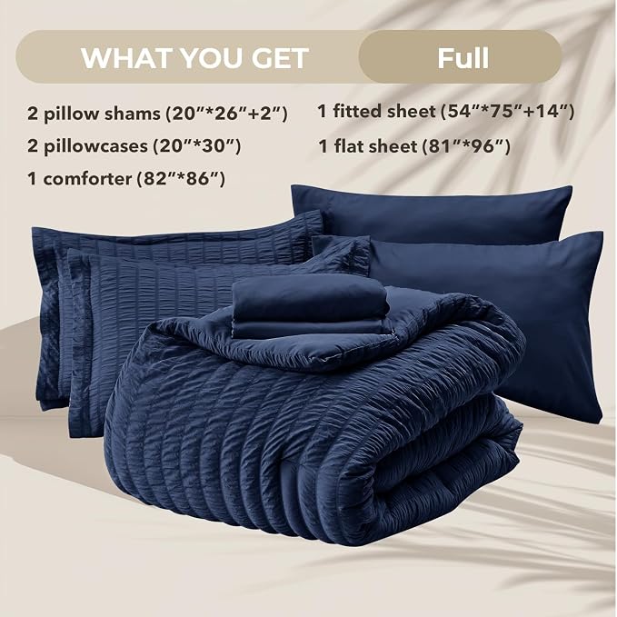 HYMOKEGE Navy Blue Full Size Comforter Sets Seersucker 7 Pieces, All Season - Image 6