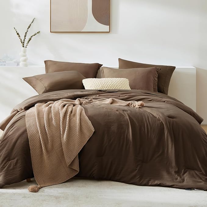 WRENSONGE Full Size Comforter Sets, 7 Pieces Chocolate Brown Bed in a Bag by WRENSONGE