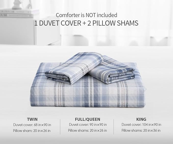 SLEEPBELLA Blue White Grid Duvet Cover Set, 100% Cotton Bedding, Buffalo Plaid - Image 5