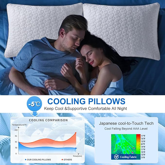 Cooling Pillows Standard Size Set of 4, Shredded Memory Foam Pillows, - Image 3