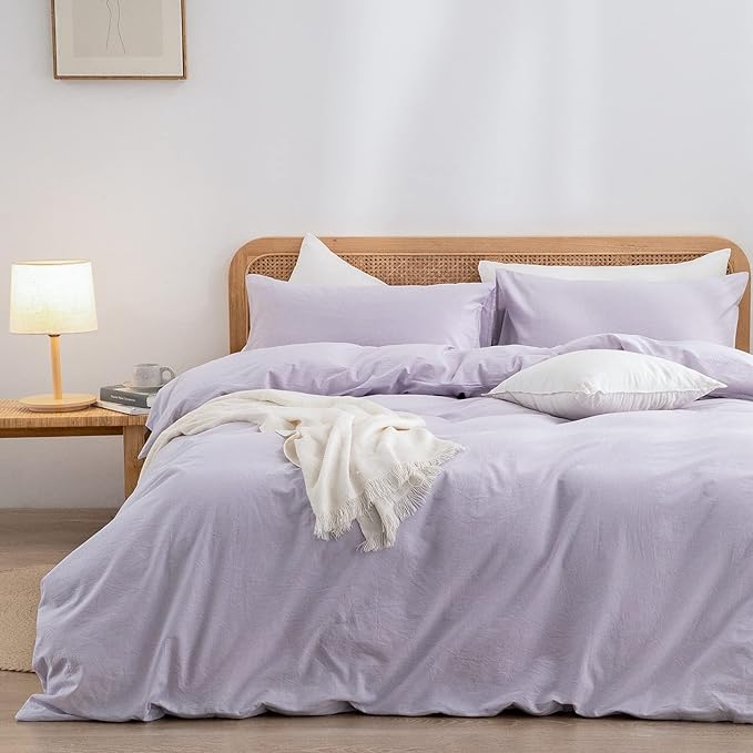 BESTOUCH Duvet Cover Set 100% Washed Cotton Linen Feel Super Soft Comfortable by BESTOUCH