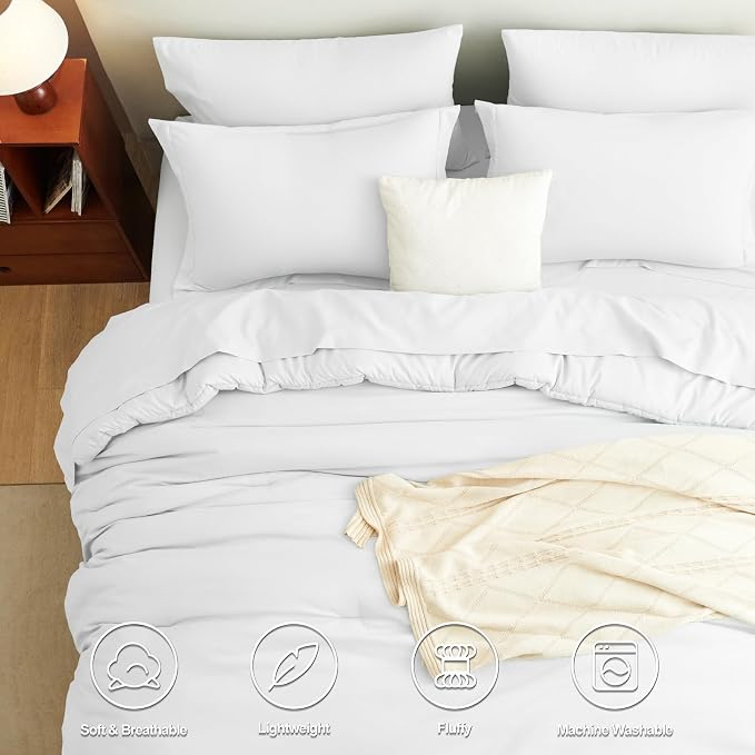 CozyLux Queen Comforter Set White, 7 Pieces Bed in a Bag Queen Comforter Set - Image 2