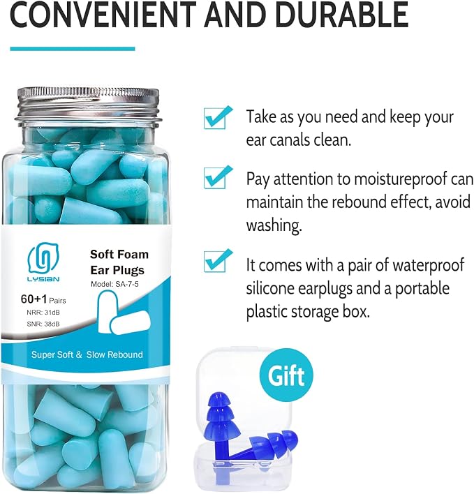 LYSIAN Ultra Soft Foam Earplugs Sleep, Noise Cancelling Ear Plugs - Image 8