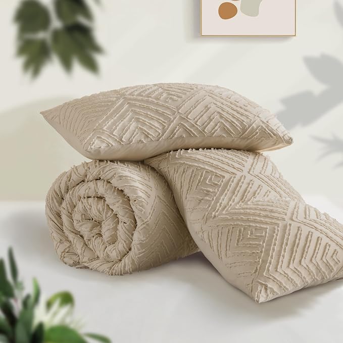 Andency Khaki Queen Comforter Set, 3 Pieces Lightweight Fluffy Boho Bedding - Image 3