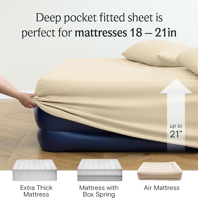LuxClub 4 PC Full Size Sheet Set Deep Pockets 18" Wrinkle Free Cooling Sheets - Image 7