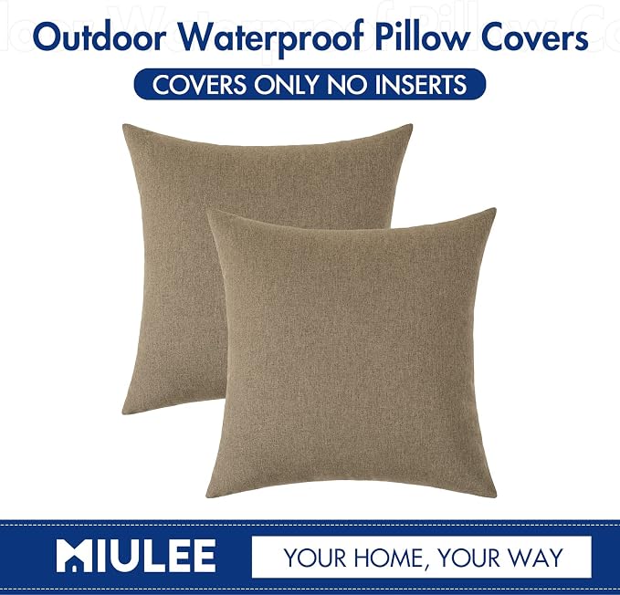 MIULEE Pack of 2 Decorative Outdoor Solid Waterproof Throw Pillow Covers Euro - Image 6