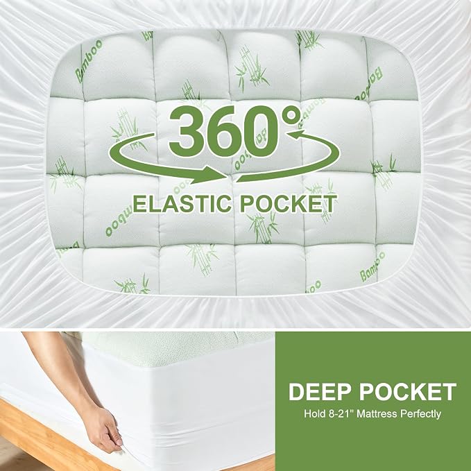 Twin XL Size Mattress Topper Viscose Derived from Bamboo, Soft Thick Pillow Top - Image 6