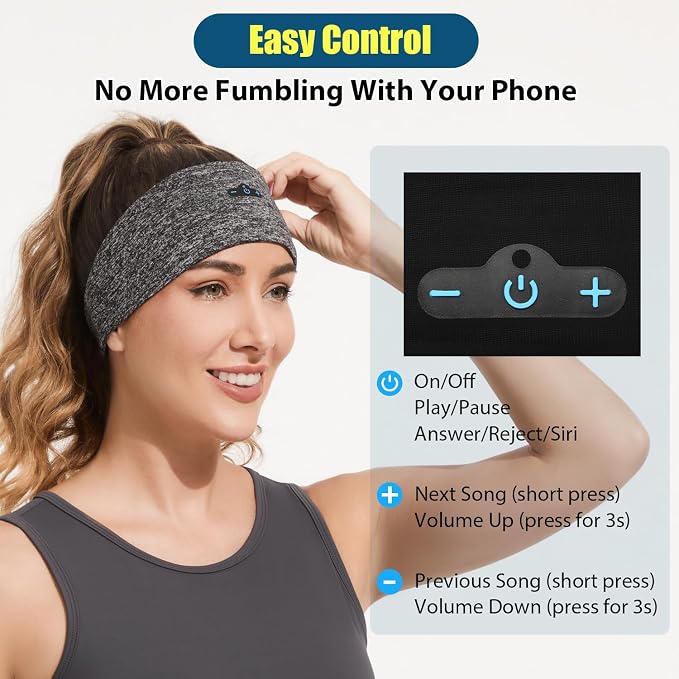 BORAYDA 2-Pack Bluetooth Headband, 18 Hours Play Time, HD Stereo, Built-in - Image 3