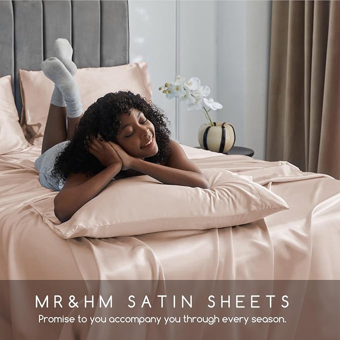 MR&HM Satin Bed Sheets, Queen Size Sheets Set - Image 7