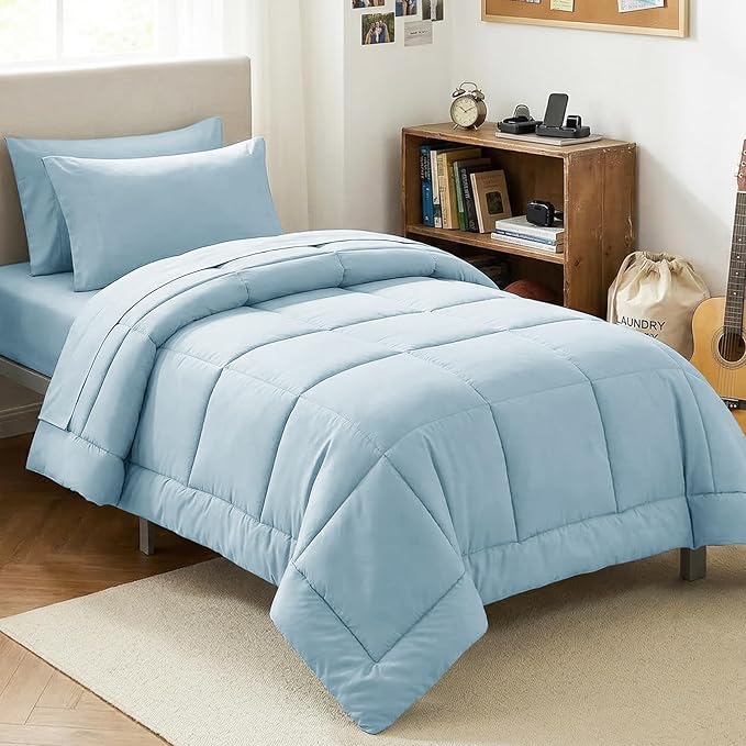 CozyLux Twin XL Comforter Set Light Blue, 5 Pieces Twin Extra Long Bed in a Bag by CozyLux