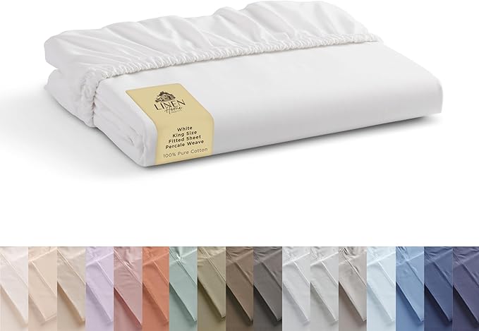 Linen Home 100% Cotton Percale Weave Fitted Sheet, King Size, 1 Deep Pocket by LINENHOME