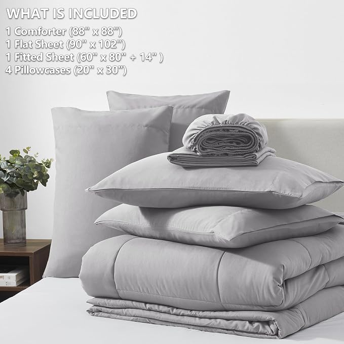 CozyLux Queen Comforter Set Grey, 7 Pieces Bed in a Bag, All Season Bedding Sets - Image 6
