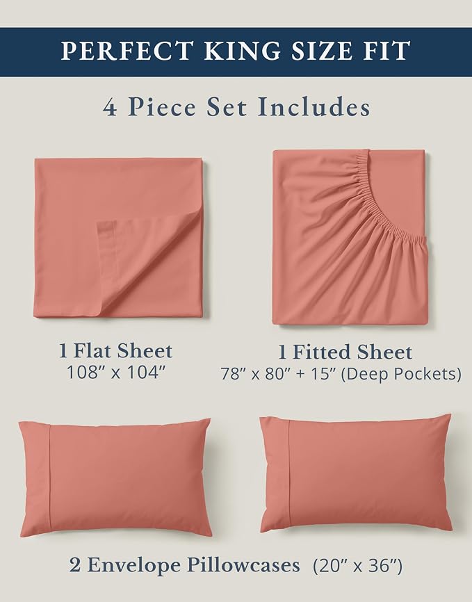 LANE LINEN 100% Organic Cotton Fully Elasticized King Sheet Set, Low Pilling - Image 4