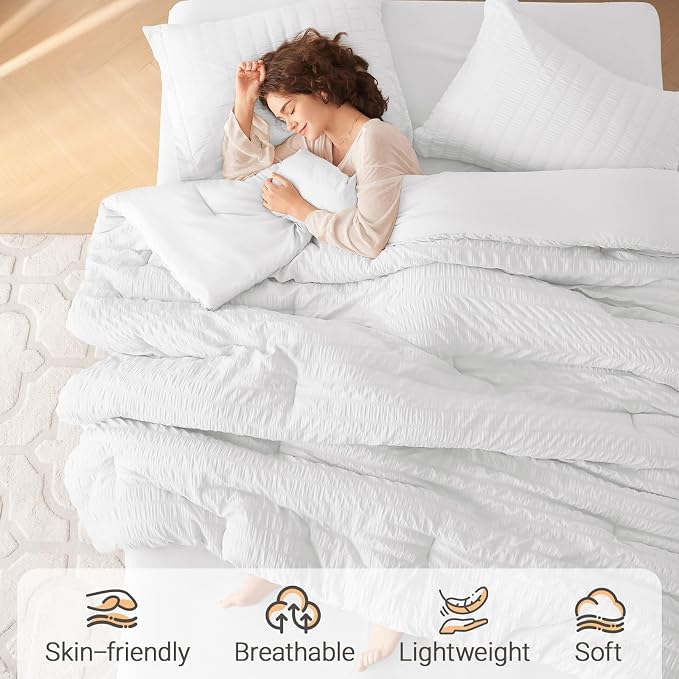 MUXHOMO 7 Pieces King Comforter Set, Seersucker Bed in a Bag King Size - Image 2
