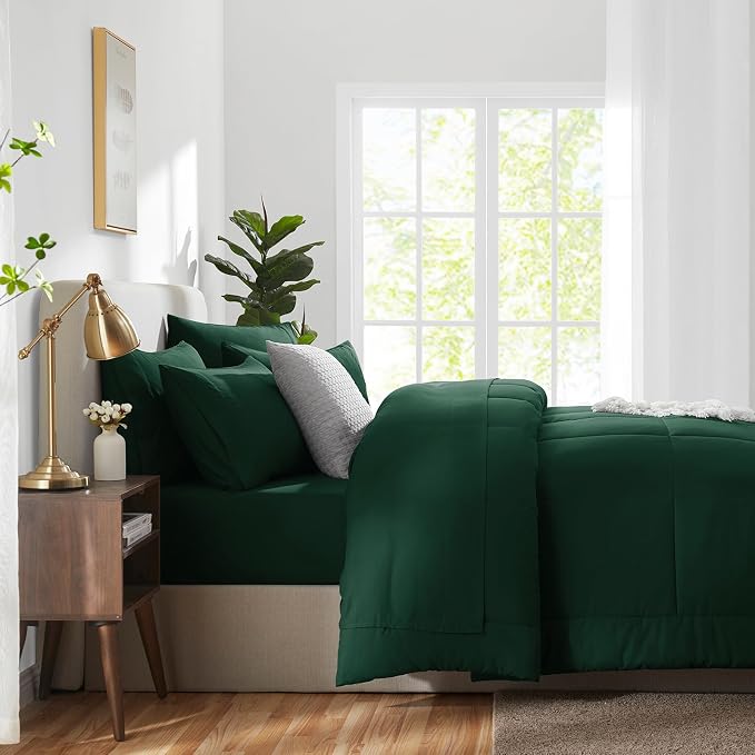 CozyLux Oversized Queen Comforter Sets Emerald Green, 7 Pieces Bed in a Bag - Image 9
