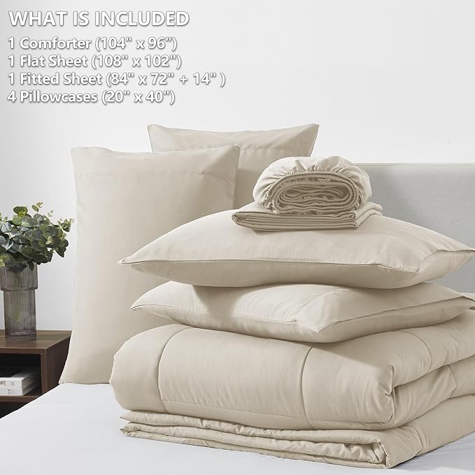 CozyLux California King Comforter Sets Oatmeal, 7 Pieces Cal King Bed in a Bag - Image 6