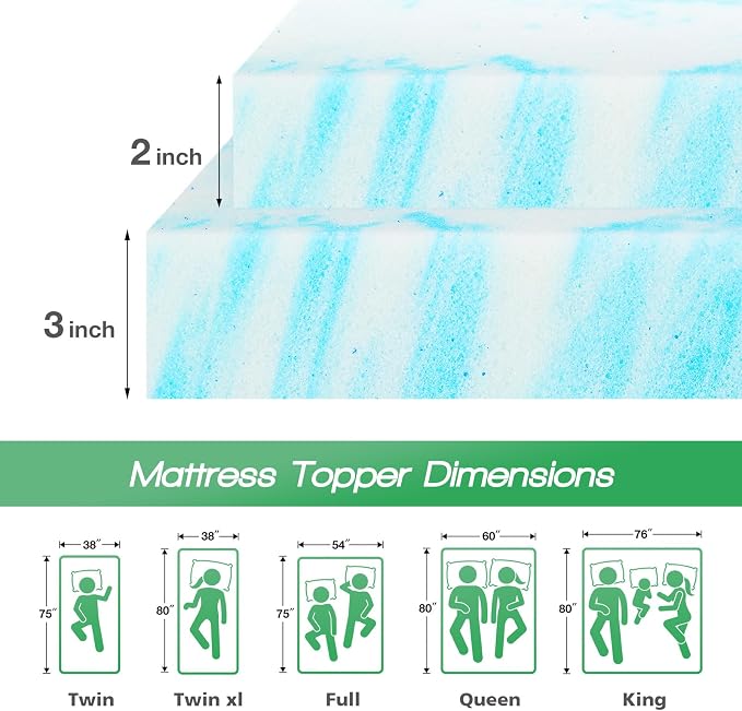 Sweetcrispy Mattress Topper Twin, 3 Inch Thick Memory Foam Gel Infused Cooling - Image 2