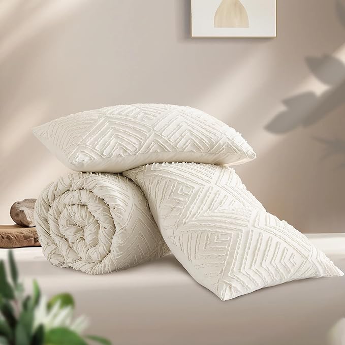 Andency Oversized King Comforter 120''x120'', 3 Pieces Beige Super King Boho - Image 3