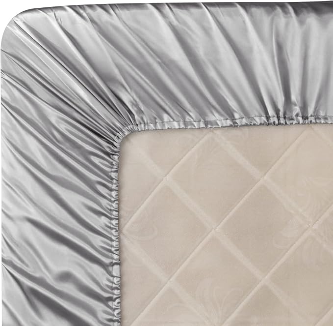Homiest Luxury Light Grey Satin Fitted Sheet - Image 6
